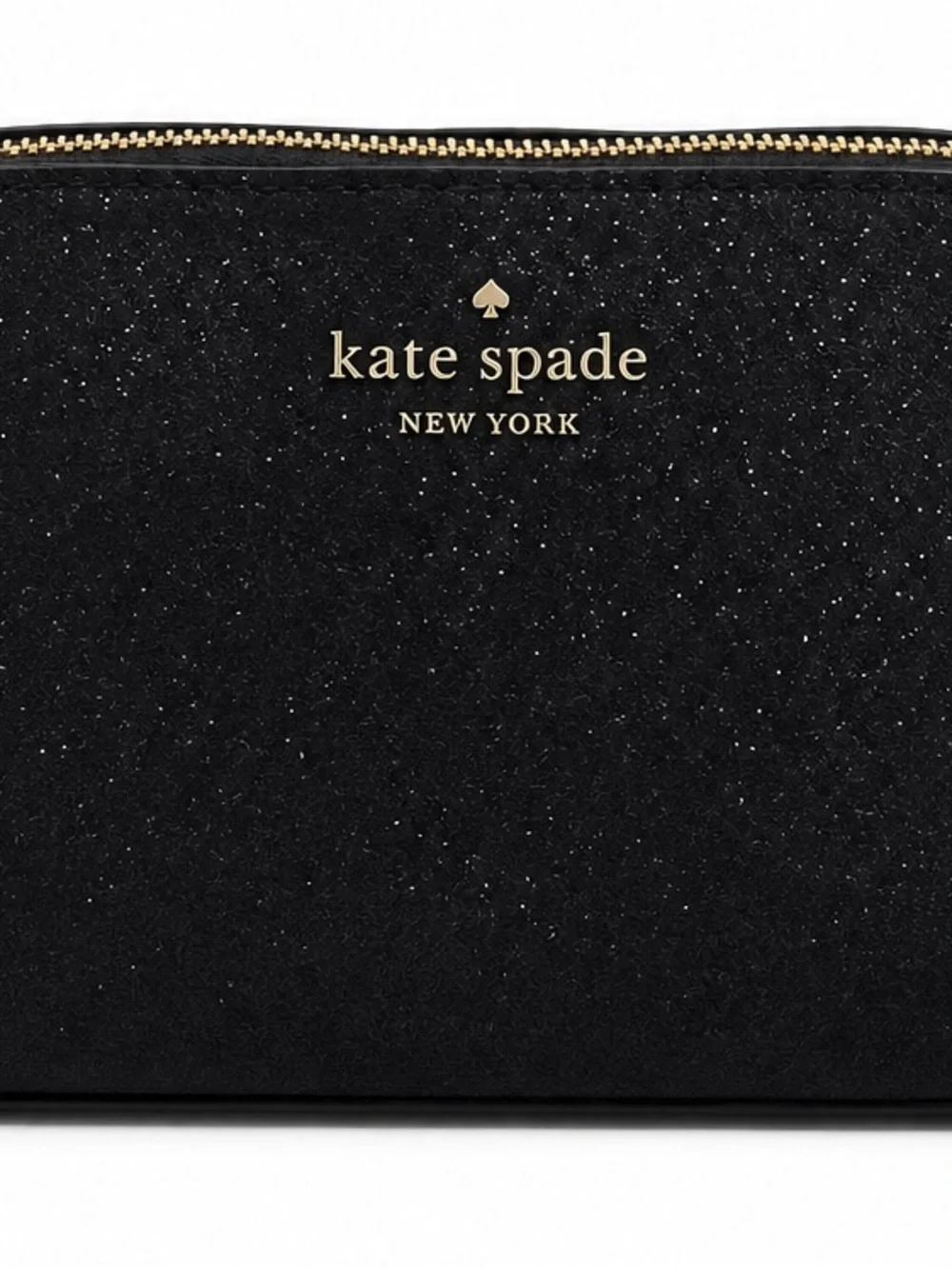 NWT Kate Spade New York Tinsel Glitter Fabric Small Cosmetic Case Bag Black